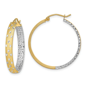 White In/Out Hoop Earrings in 14K Yellow Gold, 4x30mm - Sophia Jewelers