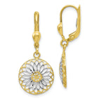 10K Gold Rhodium-Plated Leverback Earrings with Polished Diamond-Cut Design