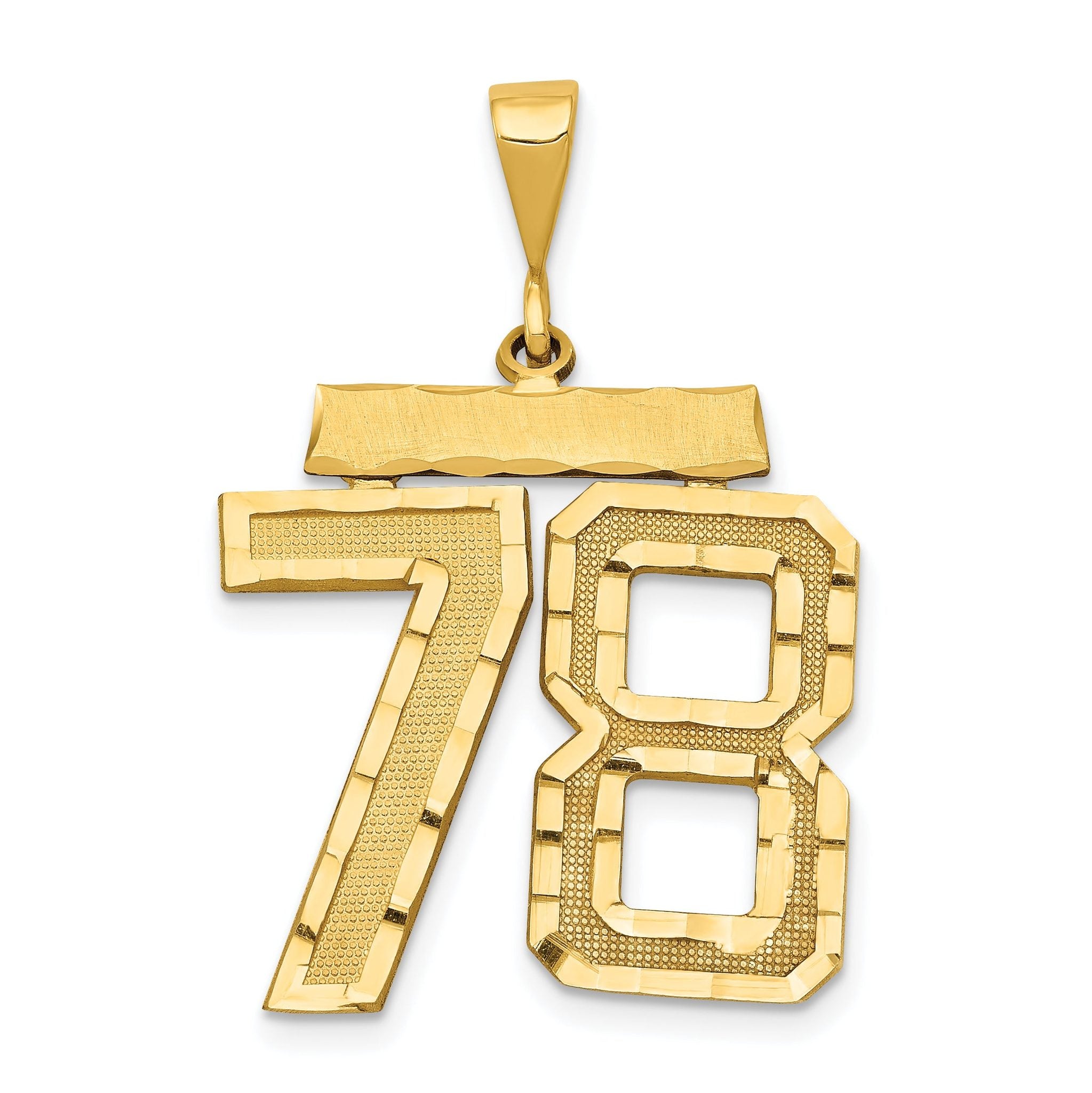 14K Gold Diamond-Cut Number 78 Charm Large Brushed Finish
