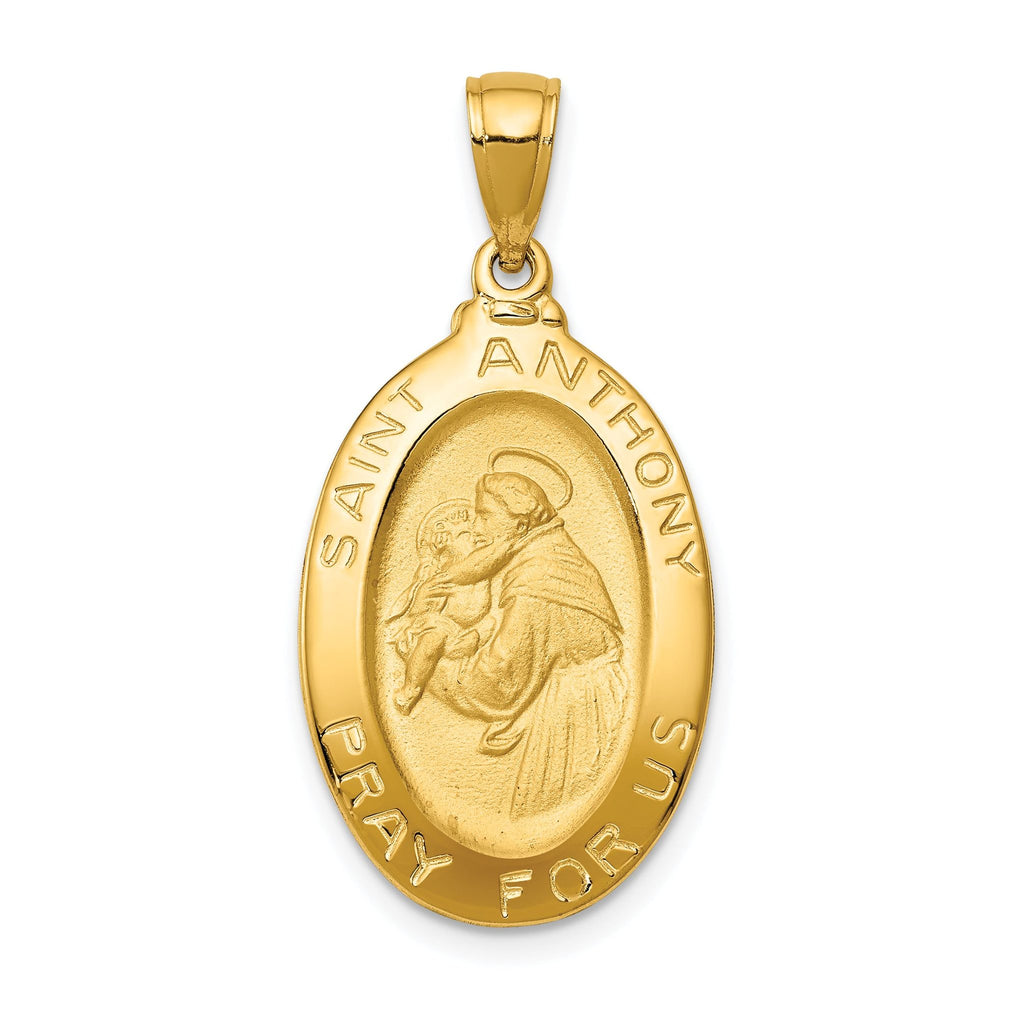 14K Gold Saint Anthony Oval Medal Pendant with Hollow Design