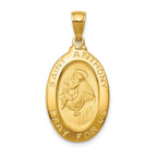 14K Gold Saint Anthony Oval Medal Pendant with Hollow Design