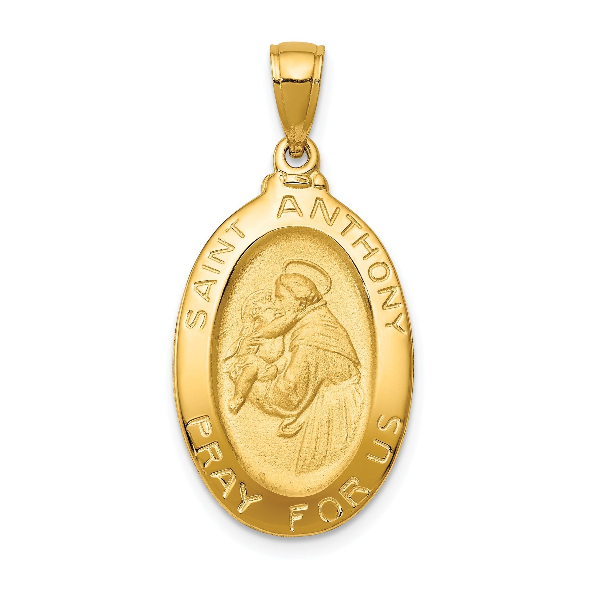 14K Gold Saint Anthony Oval Medal Pendant with Hollow Design