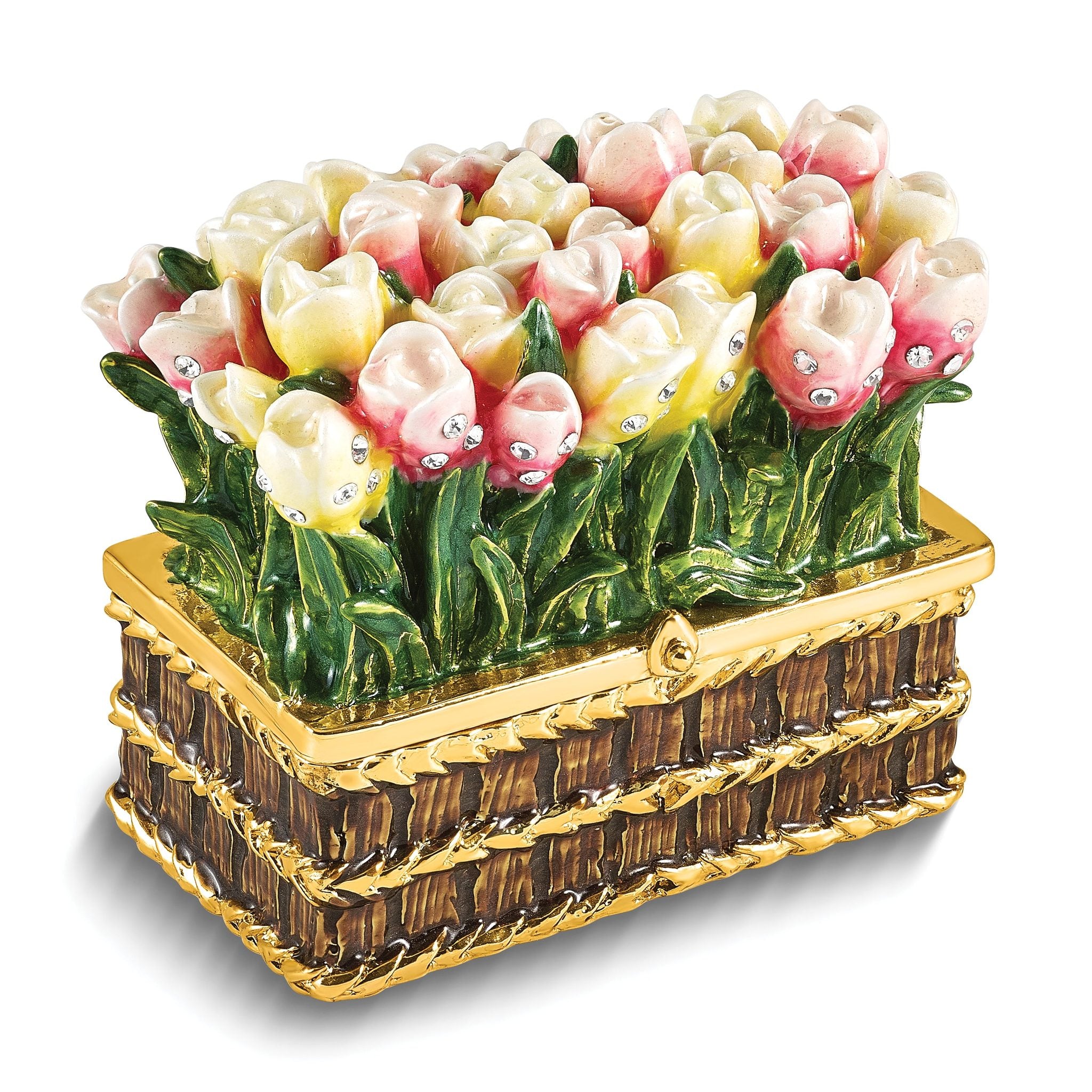 Luxury Giftware by Jere Bejeweled LOVELY SURPRISE Basket of Tulips Trinket Box with Ring Insert and Matching 18 inch Necklace Main image