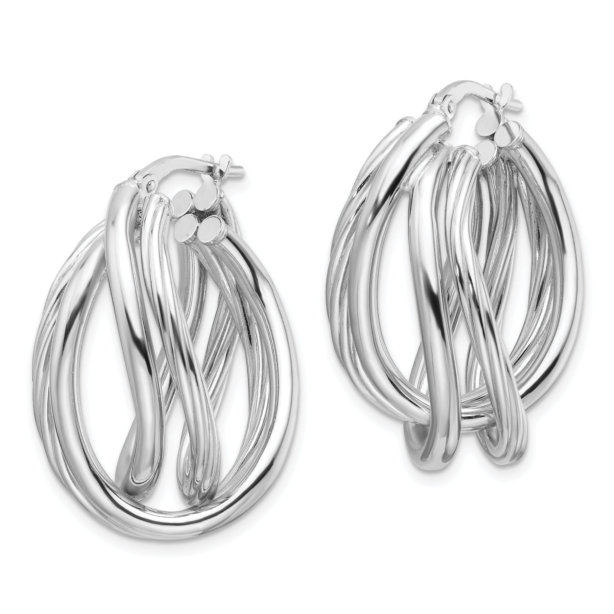 Sterling Silver RH-plated Polished and Twisted Fancy Oval Hoop Earrings Secondary image