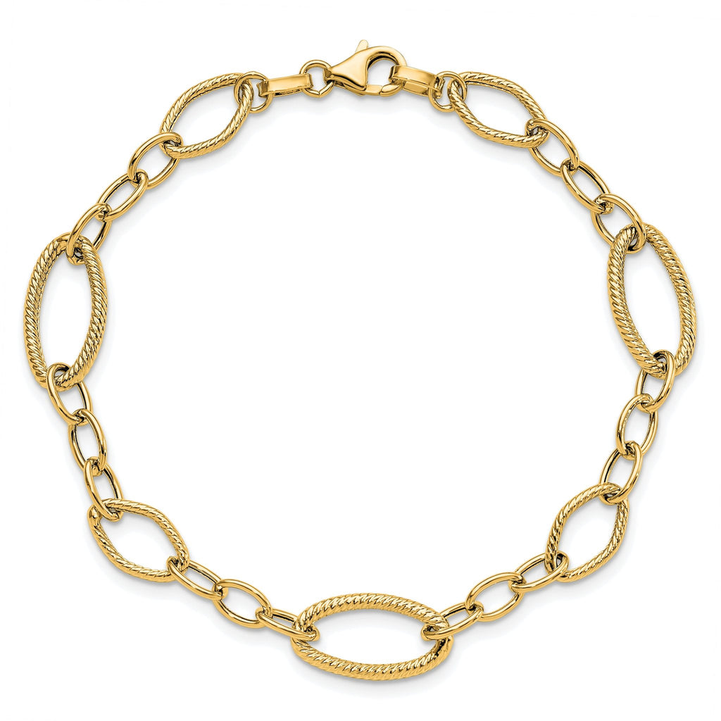14K Polished and Textured Link Bracelet