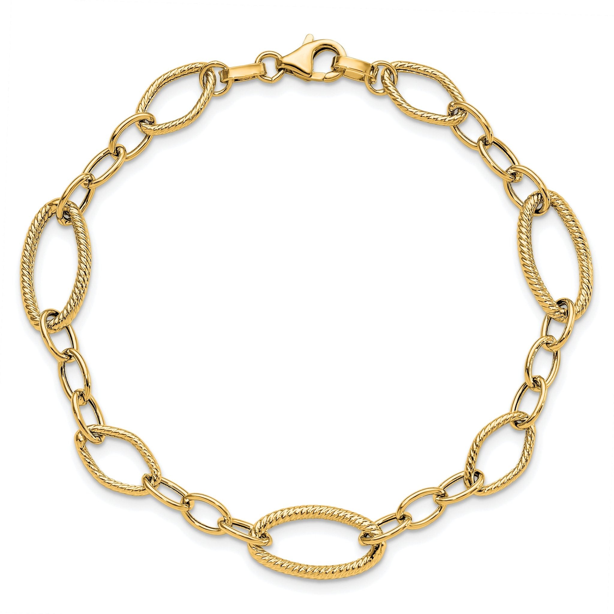 14K Polished and Textured Link Bracelet