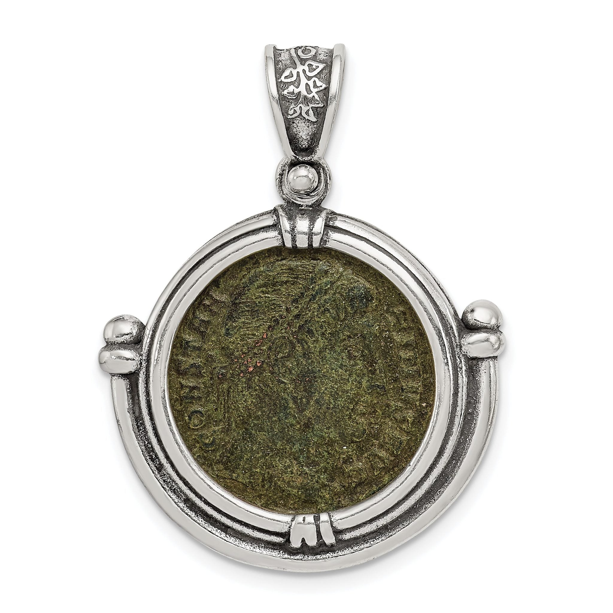 Ancient Coins Sterling Silver and Bronze Antiqued Constantine l Coin Pendant with a Certificate of Authenticity Main image