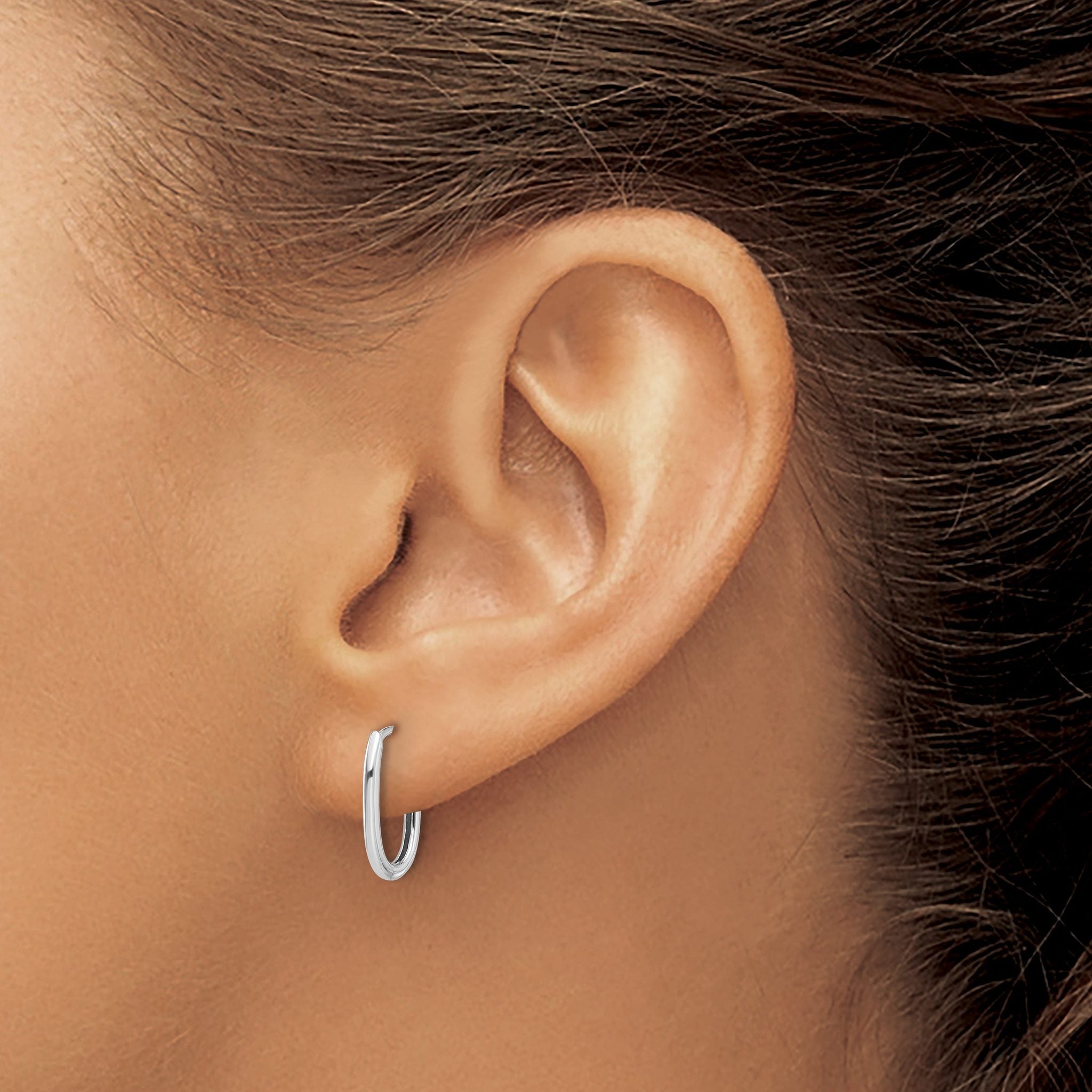 14K White Gold Polished Oval Hinged Hoop Earrings