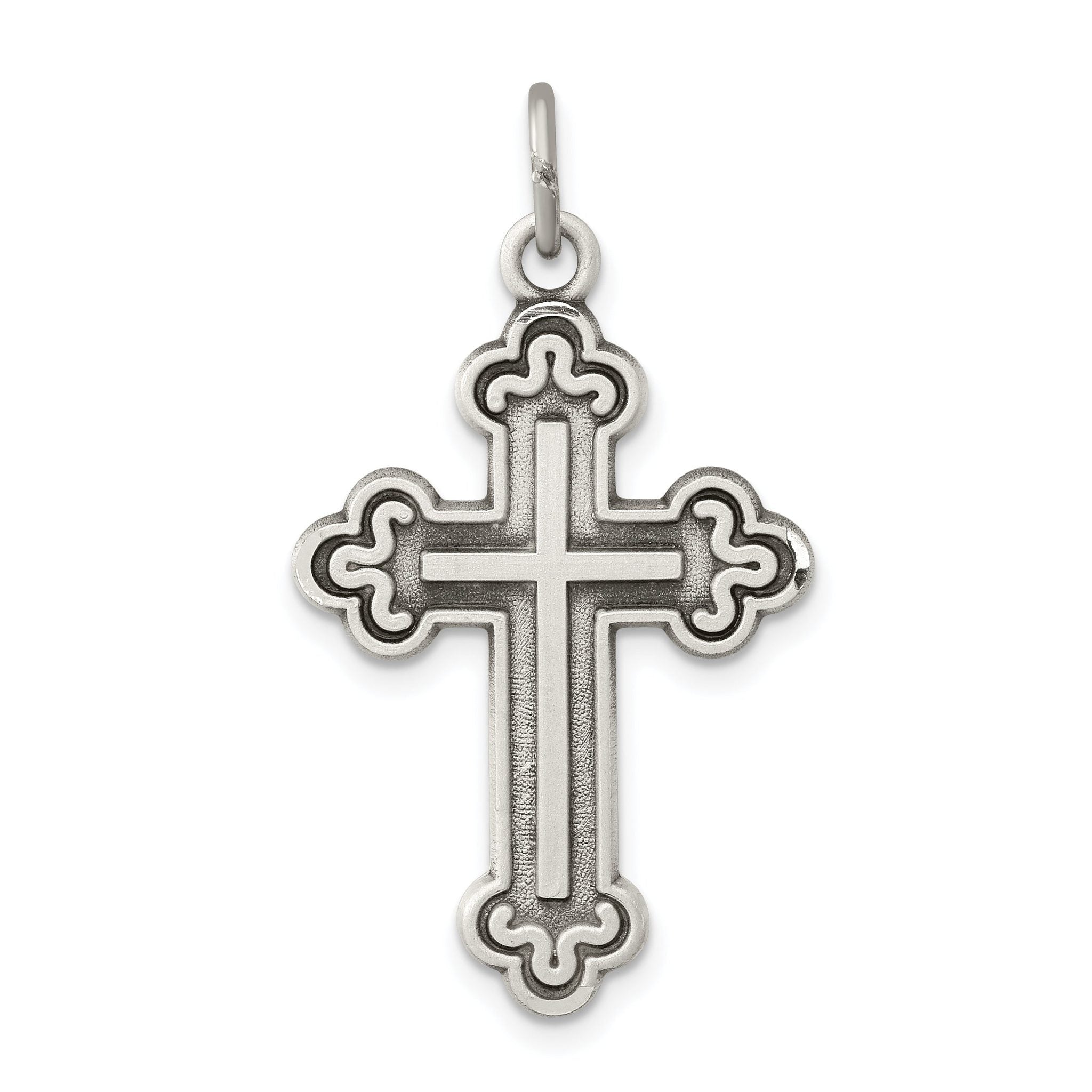 Sterling Silver 925 Budded Cross Pendant with Polished Antique Finish Main image
