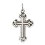 Sterling Silver 925 Budded Cross Pendant with Polished Antique Finish