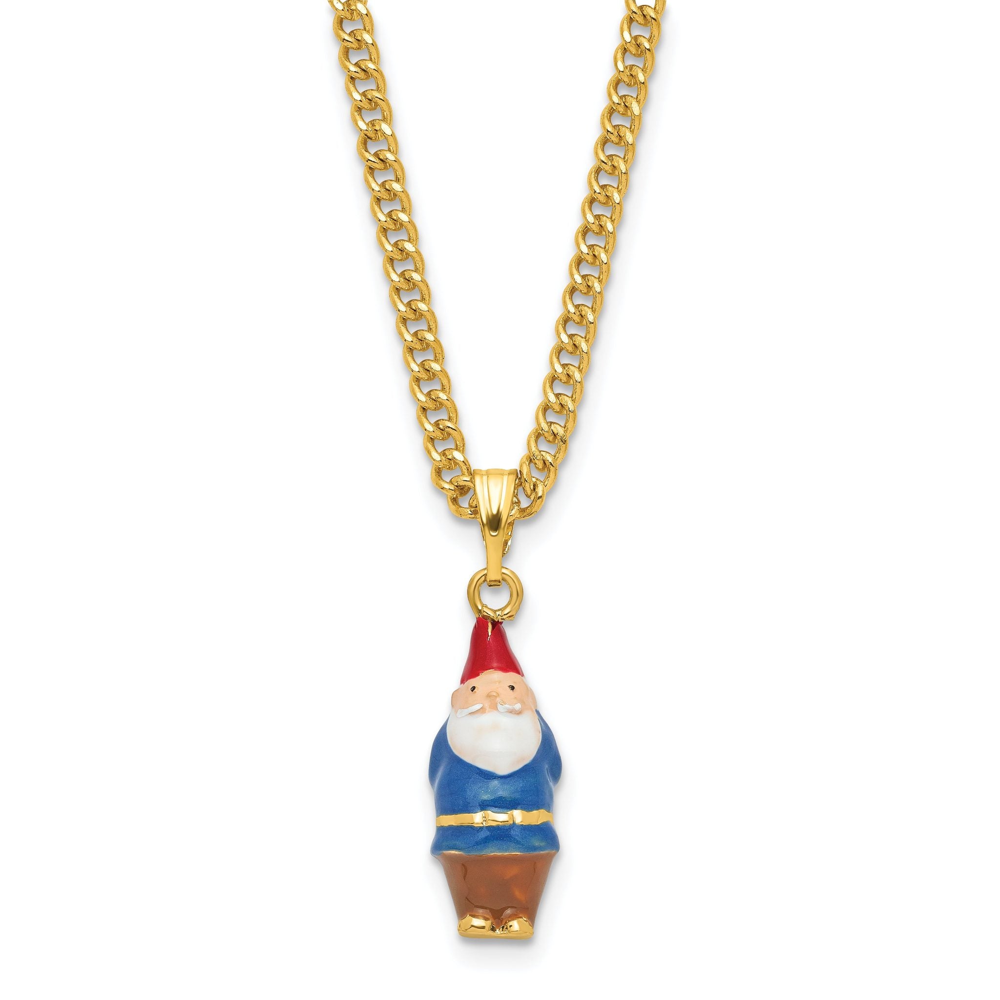 Luxury Giftware by Jere Bejeweled Crystals Gold-tone Enameled NIMBLE Gnome with Mushrooms Trinket Box with Matching 18 Inch Necklace
