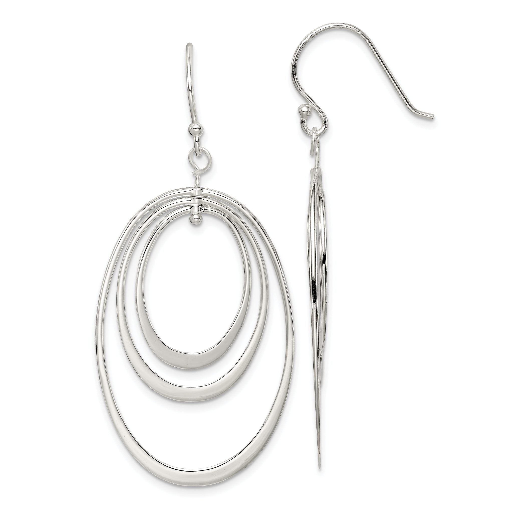 Sterling Silver Polished Triple Oval Dangle Earrings Main image