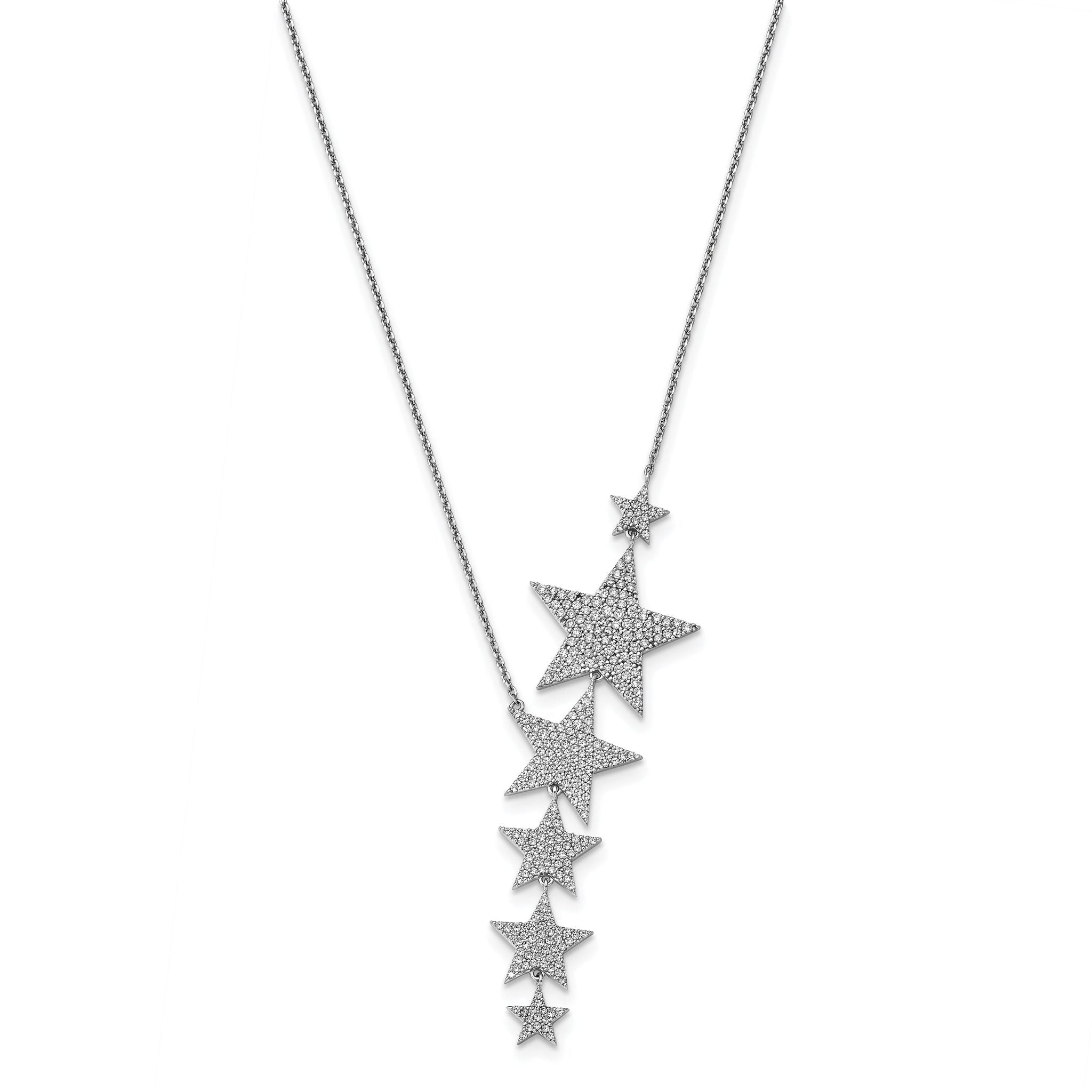 Sterling Shimmer Sterling Silver Rhodium-Rhodium-Plated 16 inch 296 Stone CZ Dangle Stars Necklace with 2 inch extender Main image