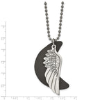 Wing & Moon Pendant Necklace in Stainless Steel with Leather Cord