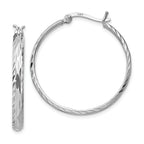 Sterling Silver 925 Rhodium-Plated Textured Hoop Earrings 33mm Polished Finish