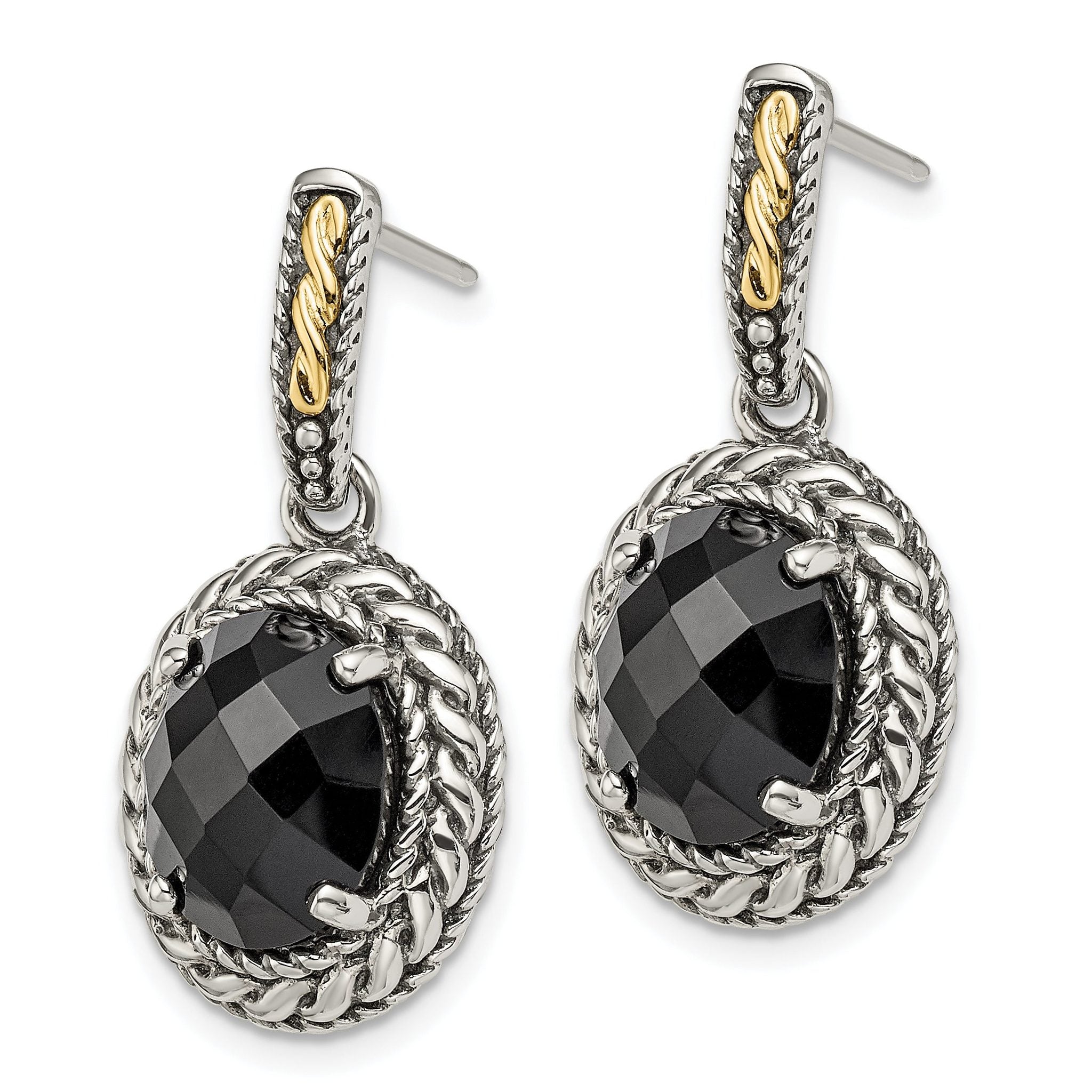 Sophia Jewelers Sterling Silver Onyx Dangle Earrings with 14K Gold Accent Secondary image