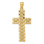 14k Polished Diamond-cut Textured Fancy Link Design Latin Cross Pendant