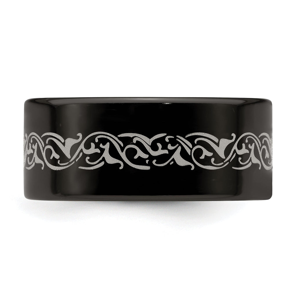 Edward Mirell Titanium Wedding Band with Laser Design Engravable 10mm
