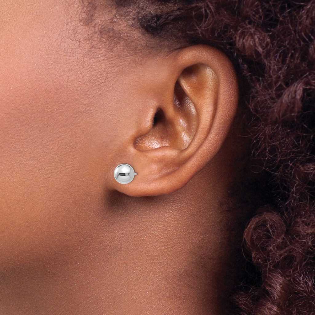 Puffed Ball Stud Earrings in 14K White Gold, 7mm