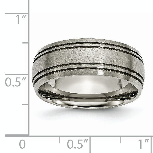 Grooved Wedding Band in Titanium, 8mm Brushed Center