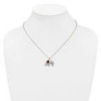Brilliant Gemstones Sterling Silver with 14K Accent Rhodium-plated Garnet and Diamond Elephant 18 Inch Necklace with 2 Inch Extender