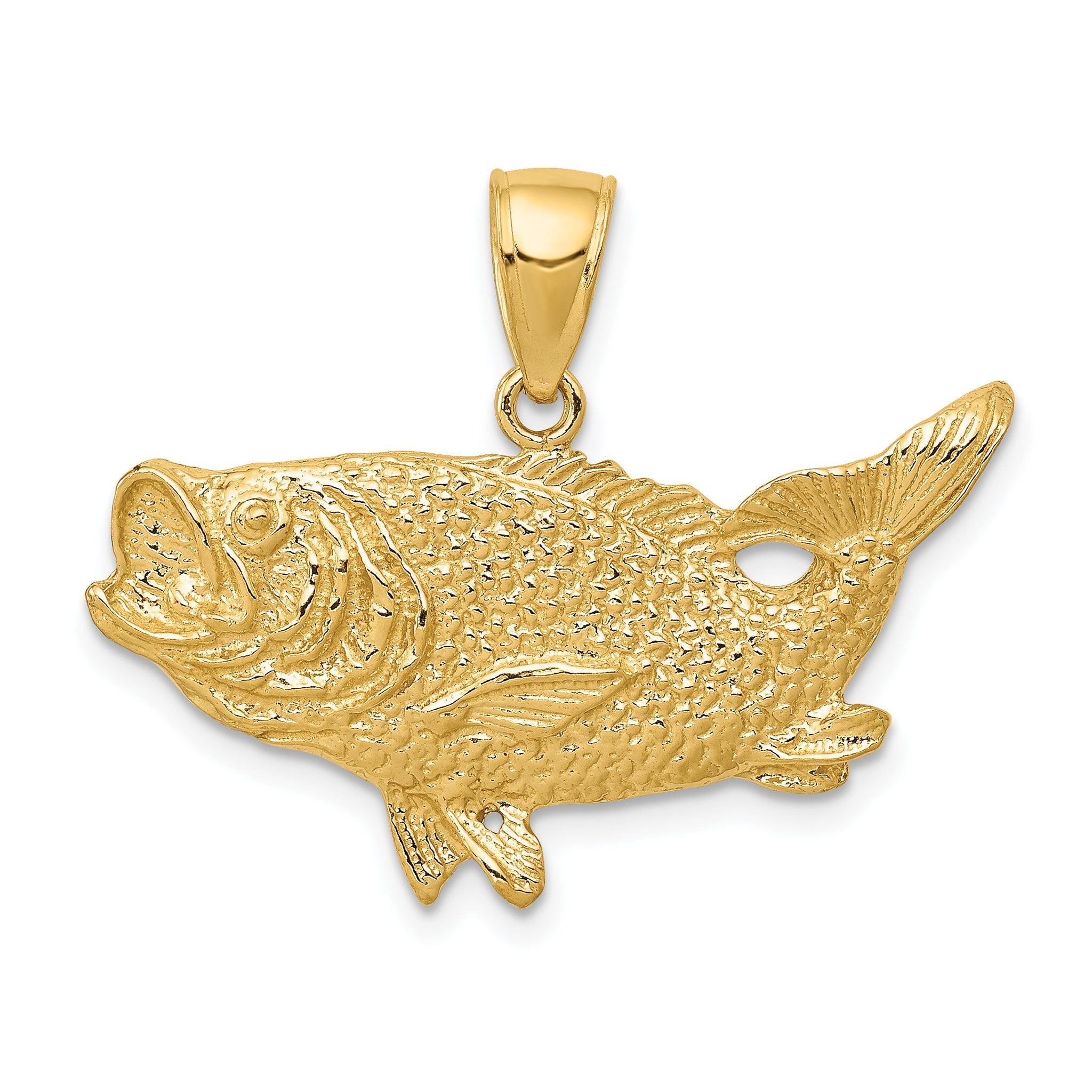 14K Gold Men's Polished Bass Fish Pendant by Sophia Jewelers