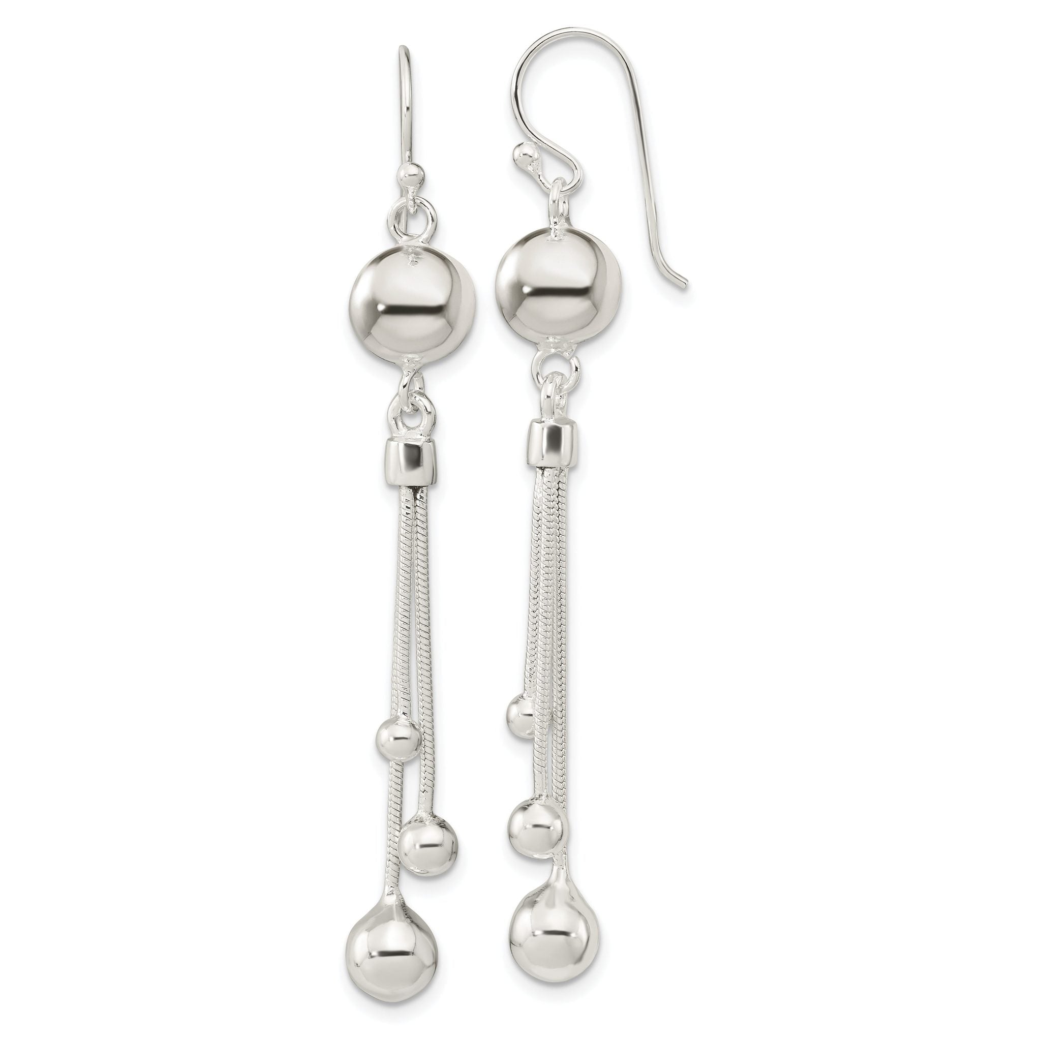 Sterling Silver Polished Beaded Multi-Strand Chain Dangle Earrings Main image