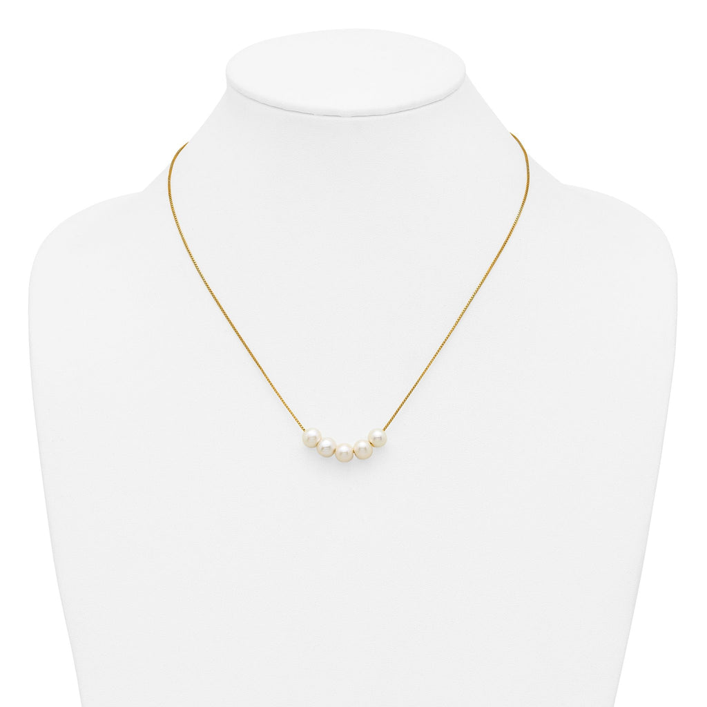 14K Gold Filled 6-7mm Five White Cultured Freshwater Pearl Station Necklace