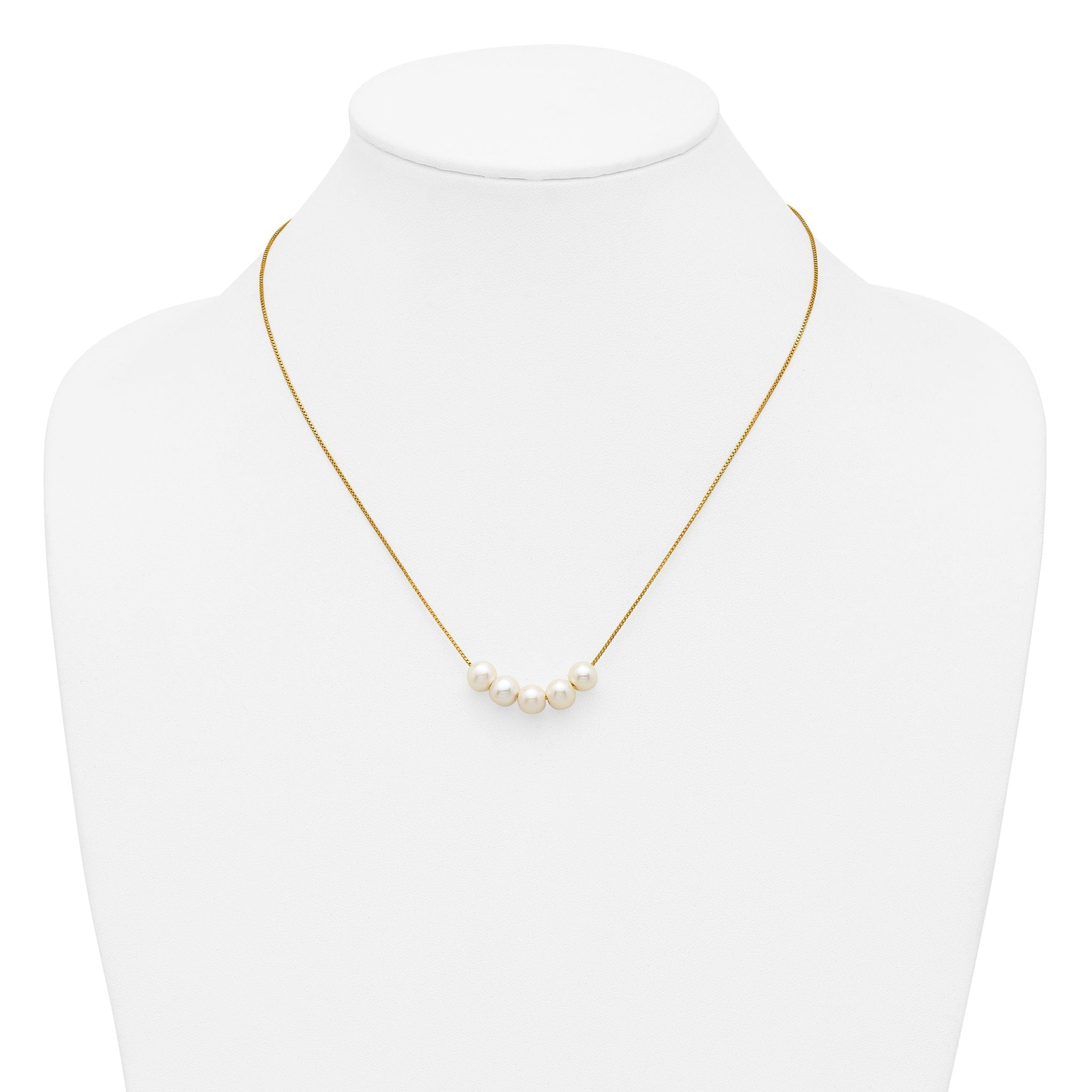 14K Gold Filled 6-7mm Five White Cultured Freshwater Pearl Station Necklace