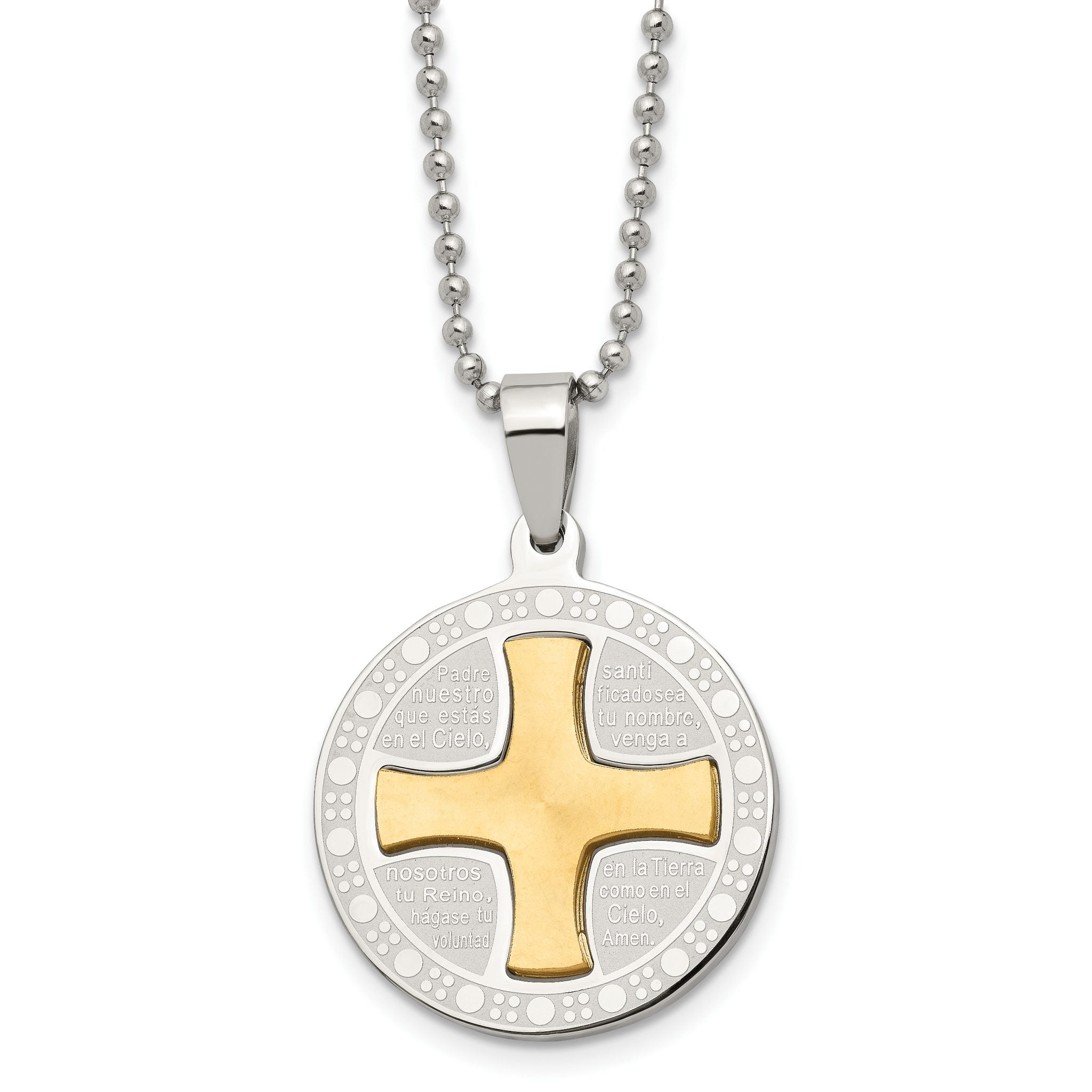 Stainless Steel Brushed/Polished Yellow IP Spanish Lords Prayer Necklace Main image