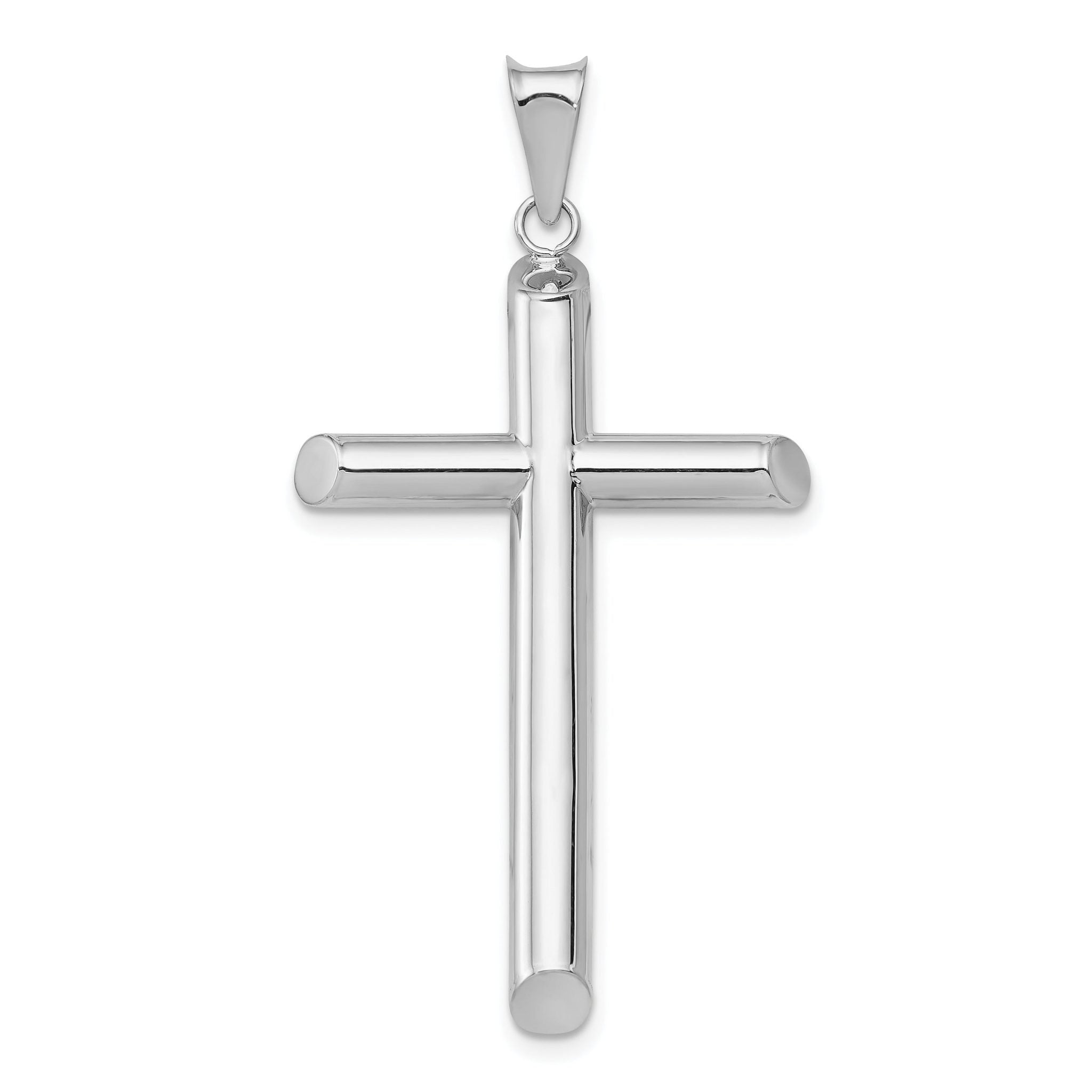 14K White Gold Polished Cross Pendant with Rhodium Finish Elegant 3D Design