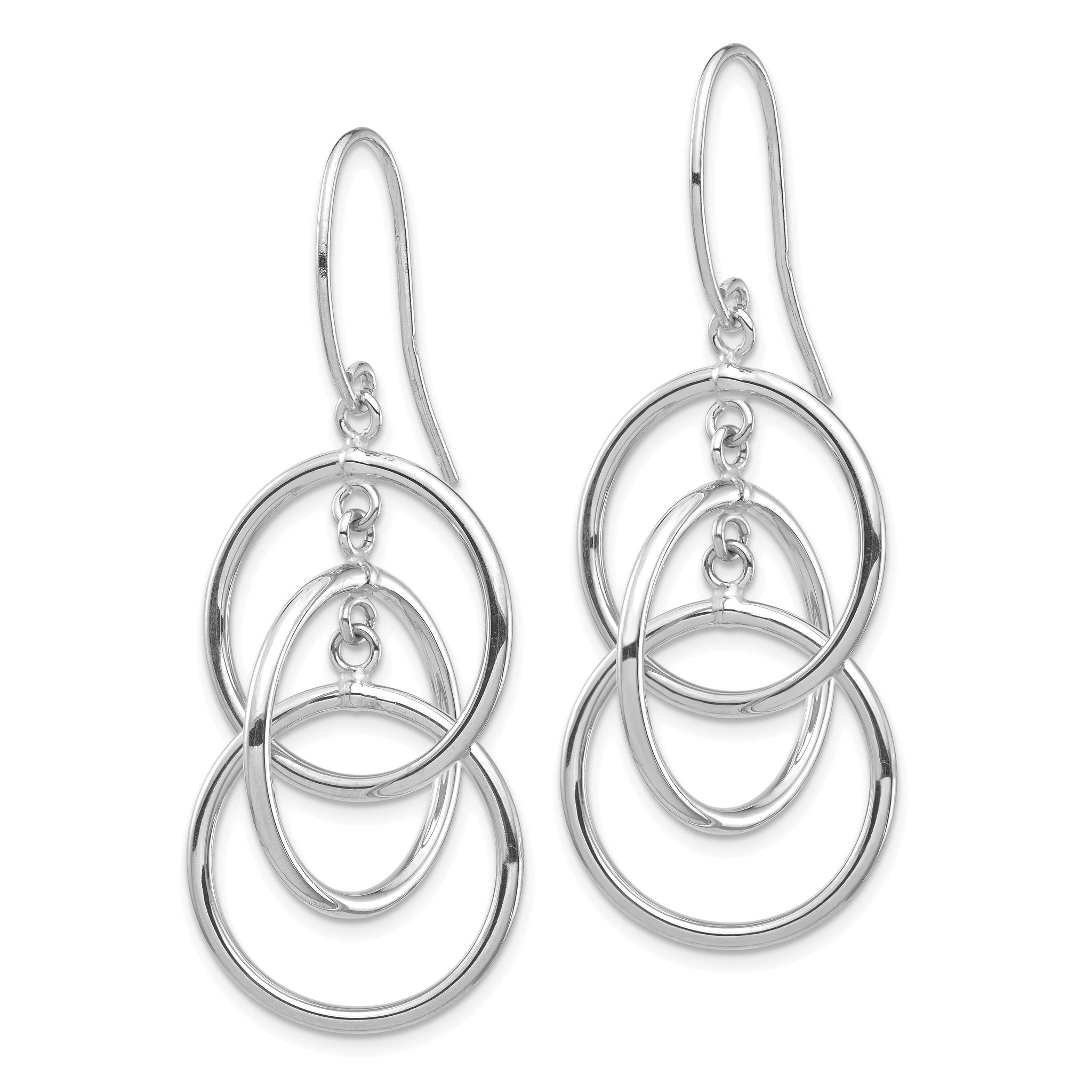 14k White Gold Polished Circles Dangle Earrings Secondary image