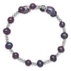 Sterling Silver Rhodium-plated 6-7mm and 8mm Black Teardrop and Near-Round Freshwater Cultured Pearl Wrap Flexible Bangle