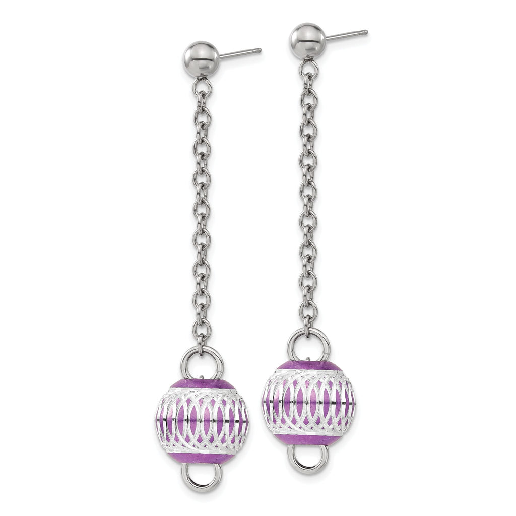 Stainless Steel Polished Diamond-cut Drop Dangle Earrings for Women