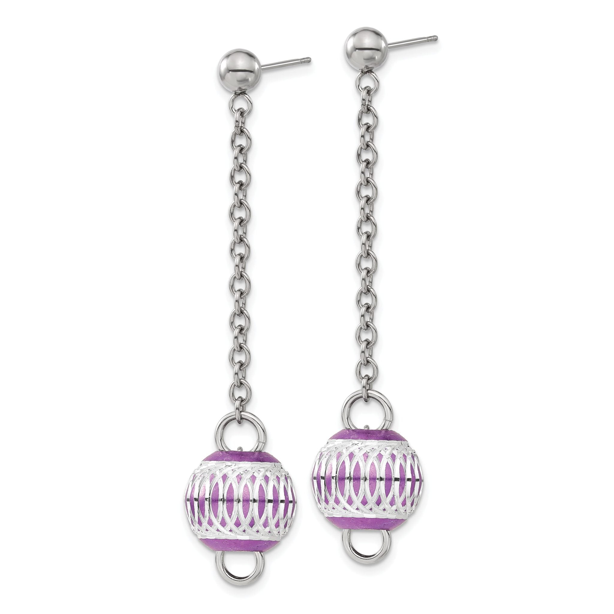 Stainless Steel Polished Diamond-cut Drop Dangle Earrings for Women