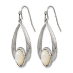 Stainless Steel Polished Pear Textured Mother of Pearl Drop Dangle Earrings for Women