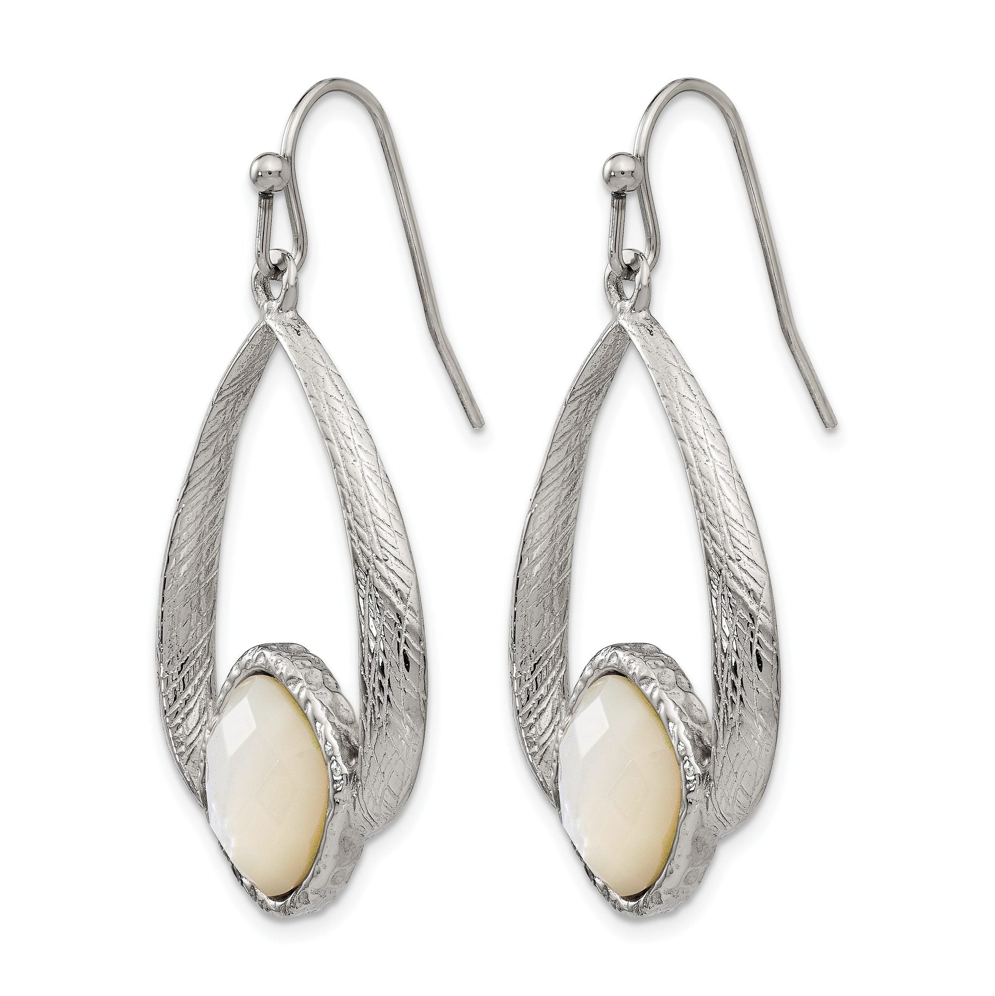 Stainless Steel Polished Pear Textured Mother of Pearl Drop Dangle Earrings for Women