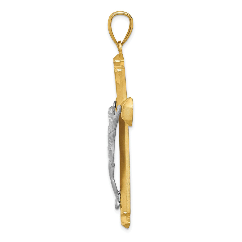 14K Two-Tone Gold Crucifix Pendant with Solid Satin Finish