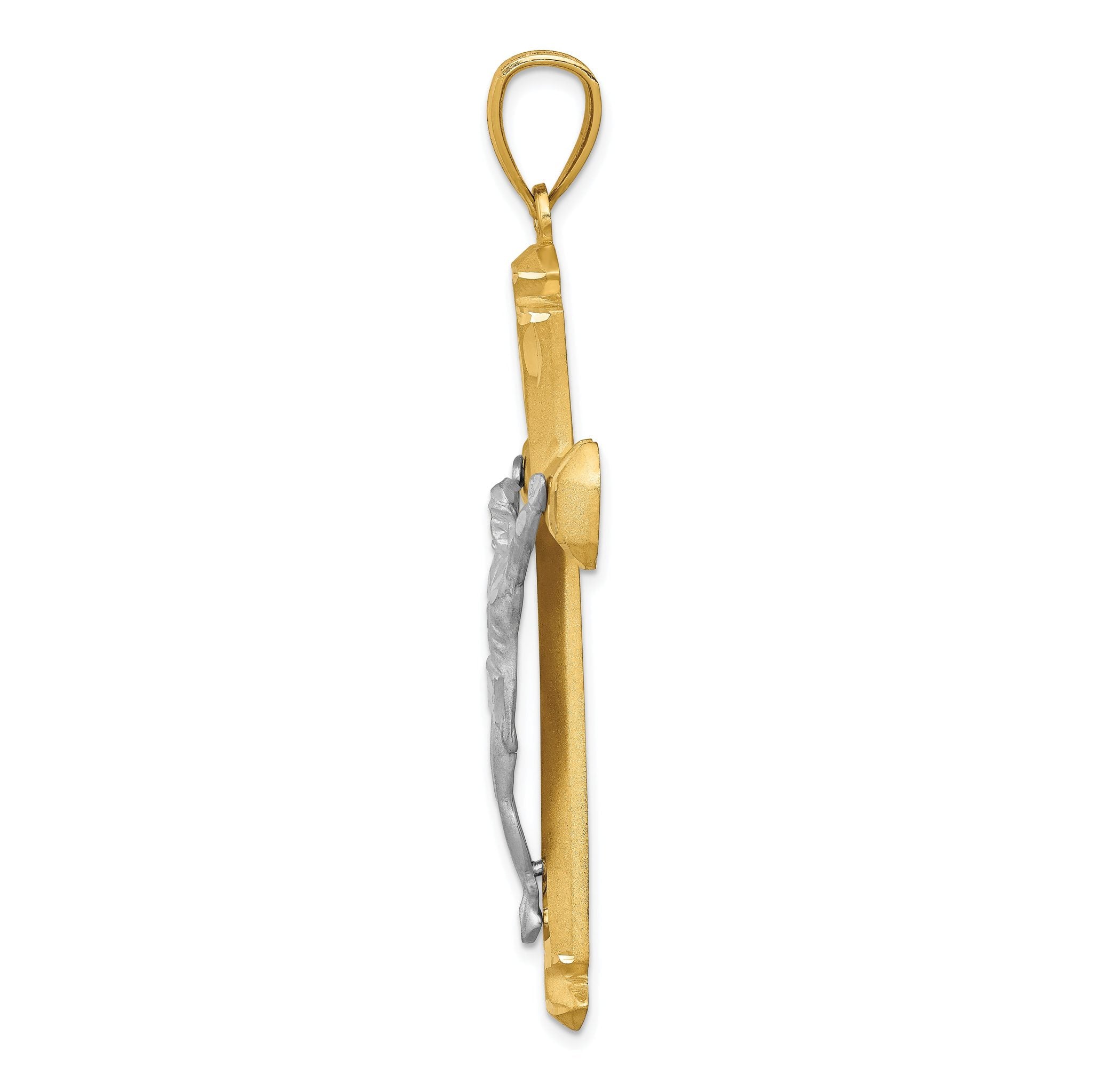 14K Two-Tone Gold Crucifix Pendant with Solid Satin Finish