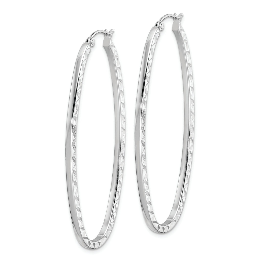Sterling Silver Rhodium-plated Diamond-cut 2mm Oval Hoop Earrings