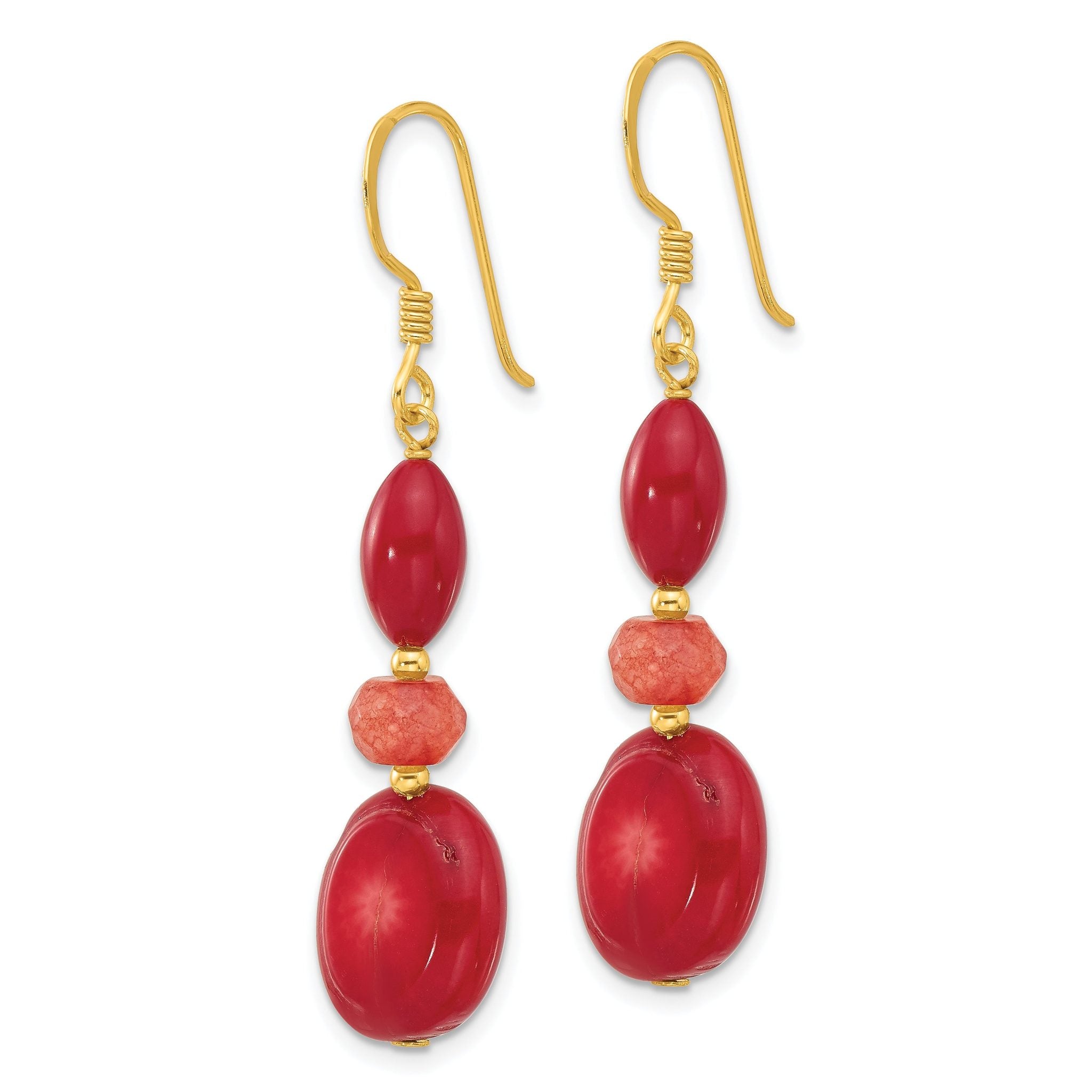 Sterling Silver Gold-plated Coral/Jade Dangle Earrings Secondary image