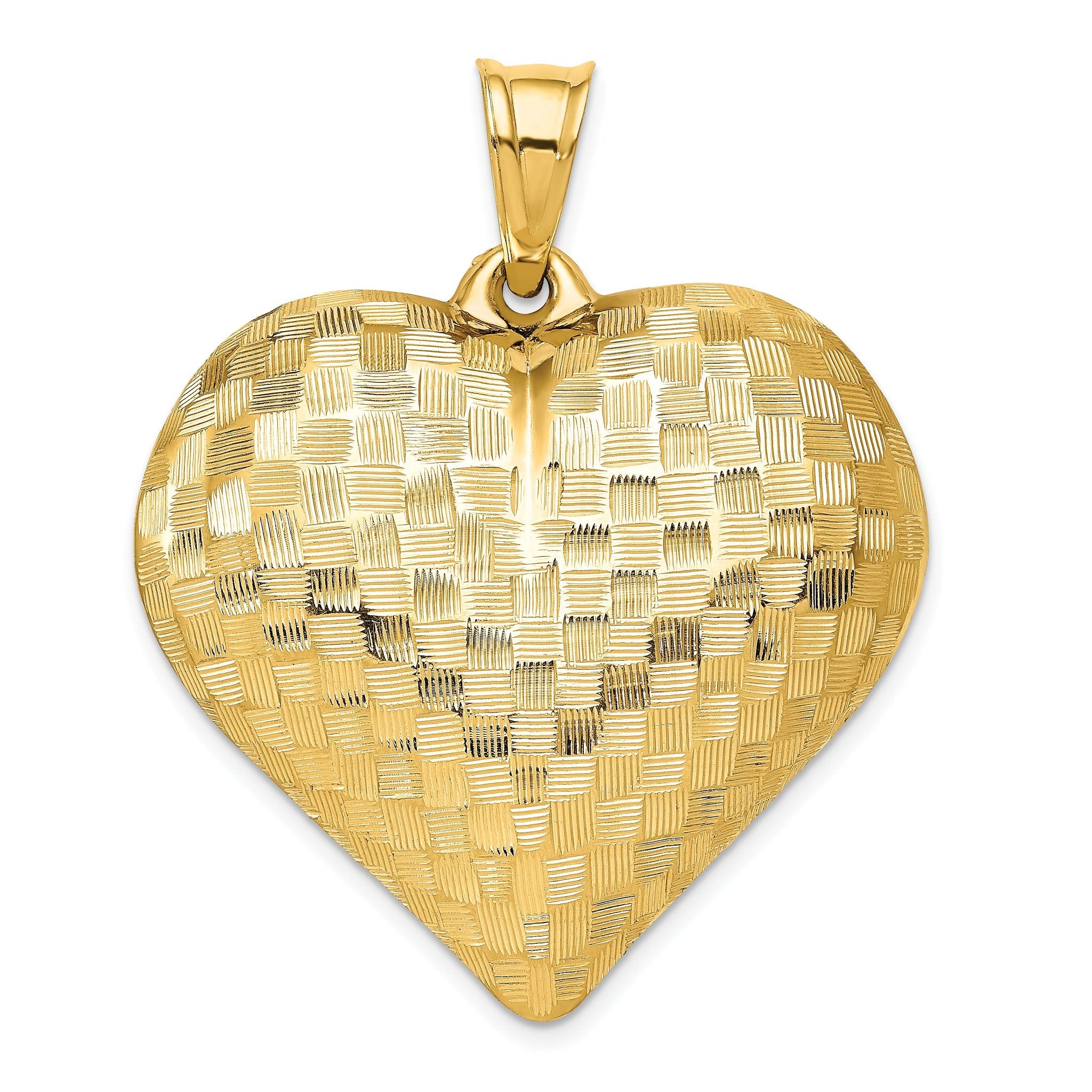 14K Polished Basket Weave Pattern 3-D Puffed Heart Pendant Main image