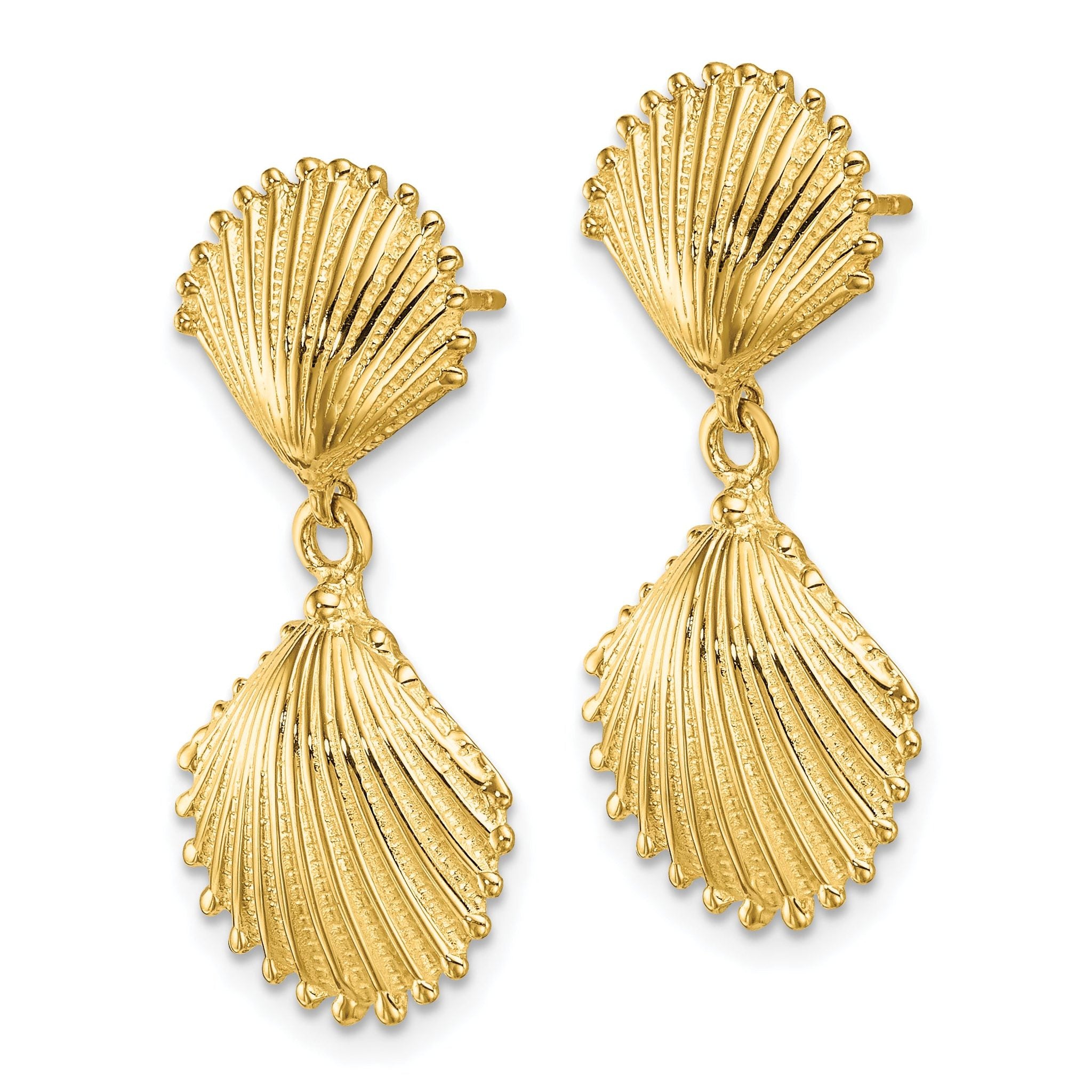 14K Polished Scallop Shell Dangle Earrings Secondary image