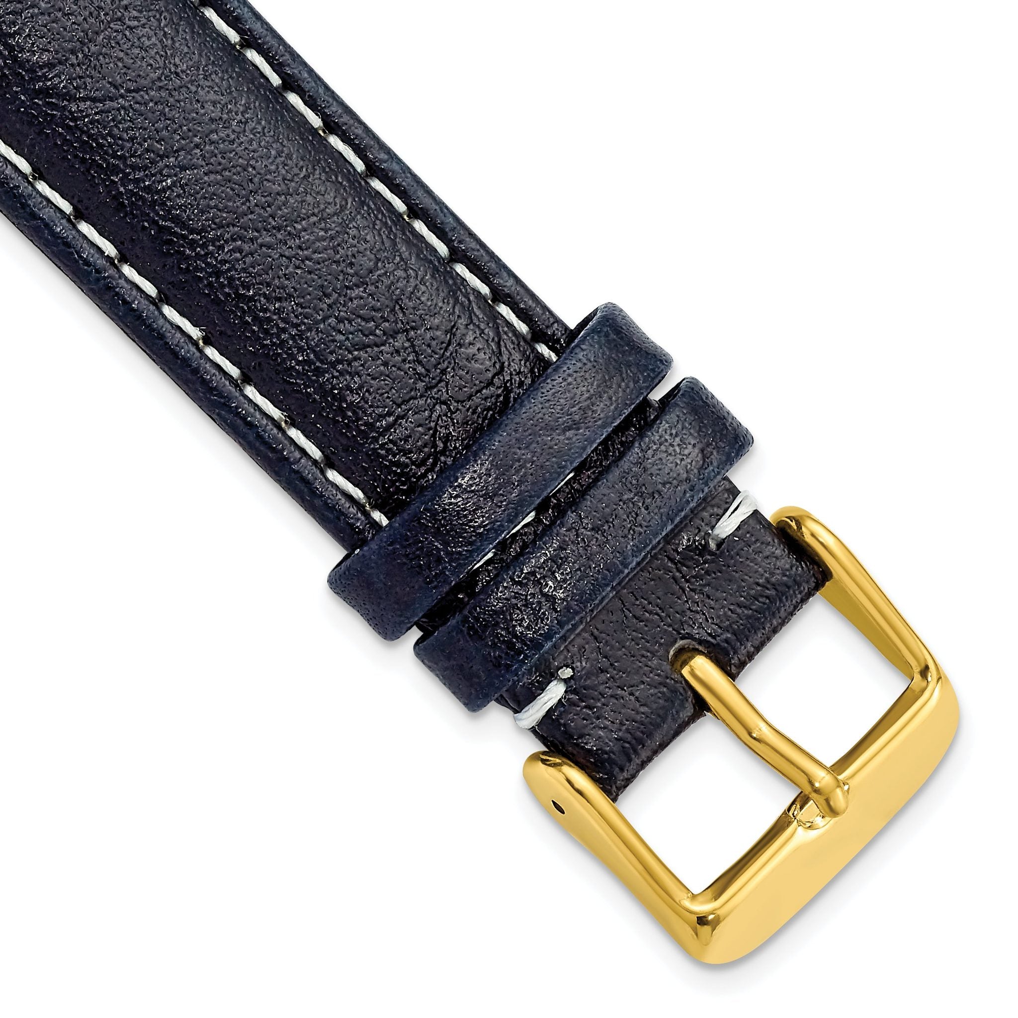 Navy Sport Leather Watch Band in 18mm with Gold-Tone Buckle