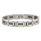 Stainless Steel Polished Black and Rose IP-plated Link Bracelet for Men