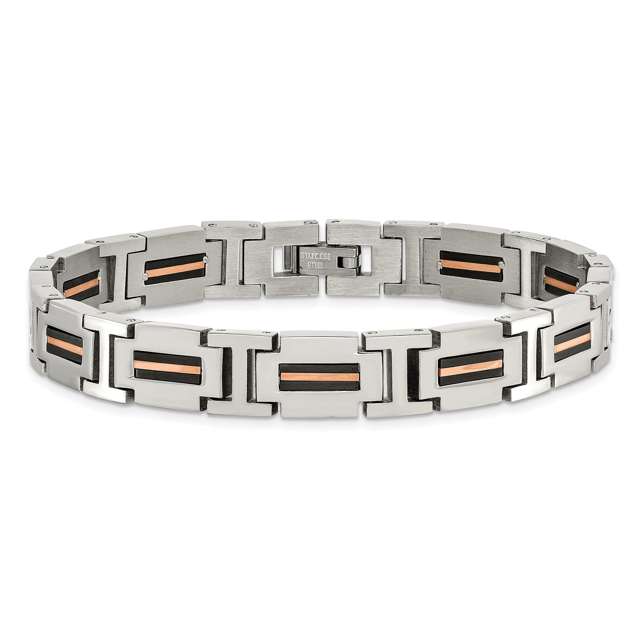 Stainless Steel Polished Black and Rose IP-plated Link Bracelet for Men