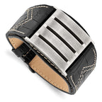 Stainless Steel Brushed Black Leather Adjustable Buckle Bracelet