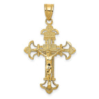 14K Gold INRI Fleur De Lis Crucifix Pendant Elegant Themed Design