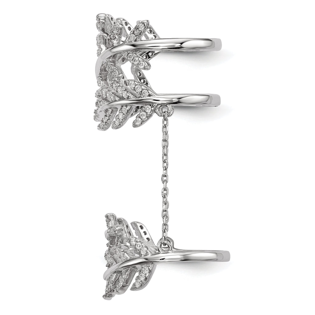 Sterling Silver Rhodium-Plated Cubic Zirconi Leaf with Extender Ring