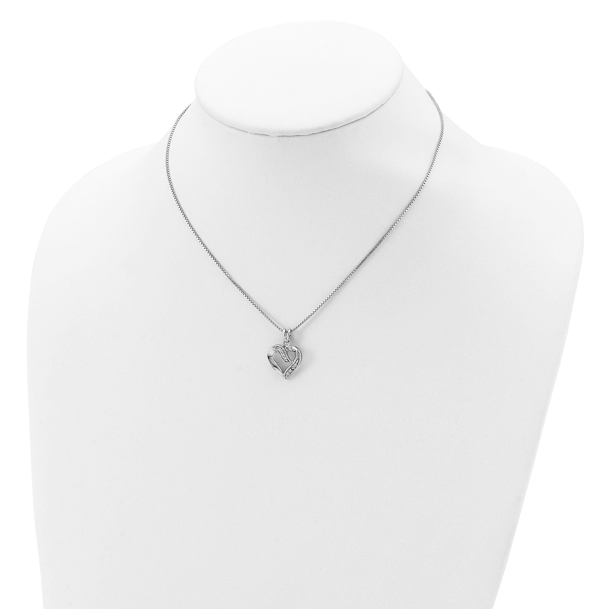 Sterling Silver Rhodium-plated Fancy CZ Open Heart Necklace